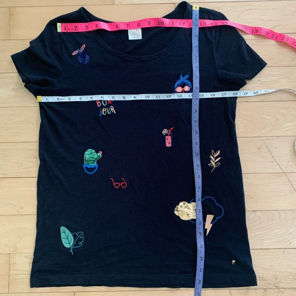 Des Petits Hauts navy blue embroderies tee shirt size 1 - Picture 7 of 12